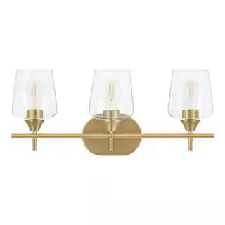 Hampton Bay Pavlen 24 in. 3-Lights Antique Brass Vanity Light with Clear Glass Shades GS-W070807B... | The Home Depot