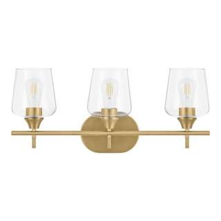 Hampton Bay Pavlen 24 in. 3-Lights Antique Brass Vanity Light with Clear Glass Shades GS-W070807B... | The Home Depot