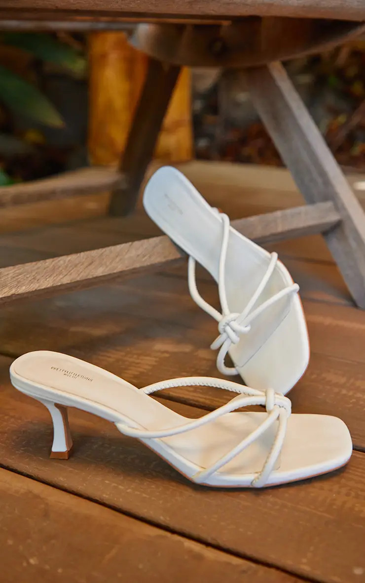 White Wide Fit PU Square Toe Knotted Heeled Mules | PrettyLittleThing UK