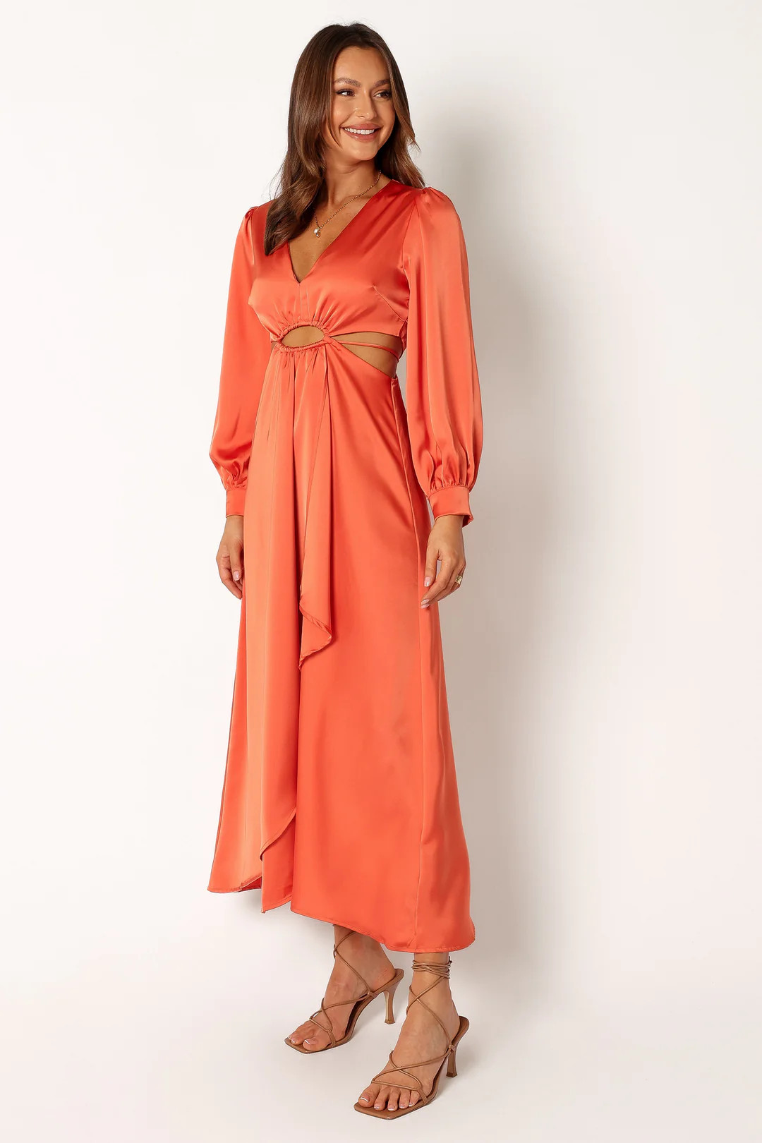 Peyton Long Sleeve Midi Dress - Orange | Petal & Pup (US)