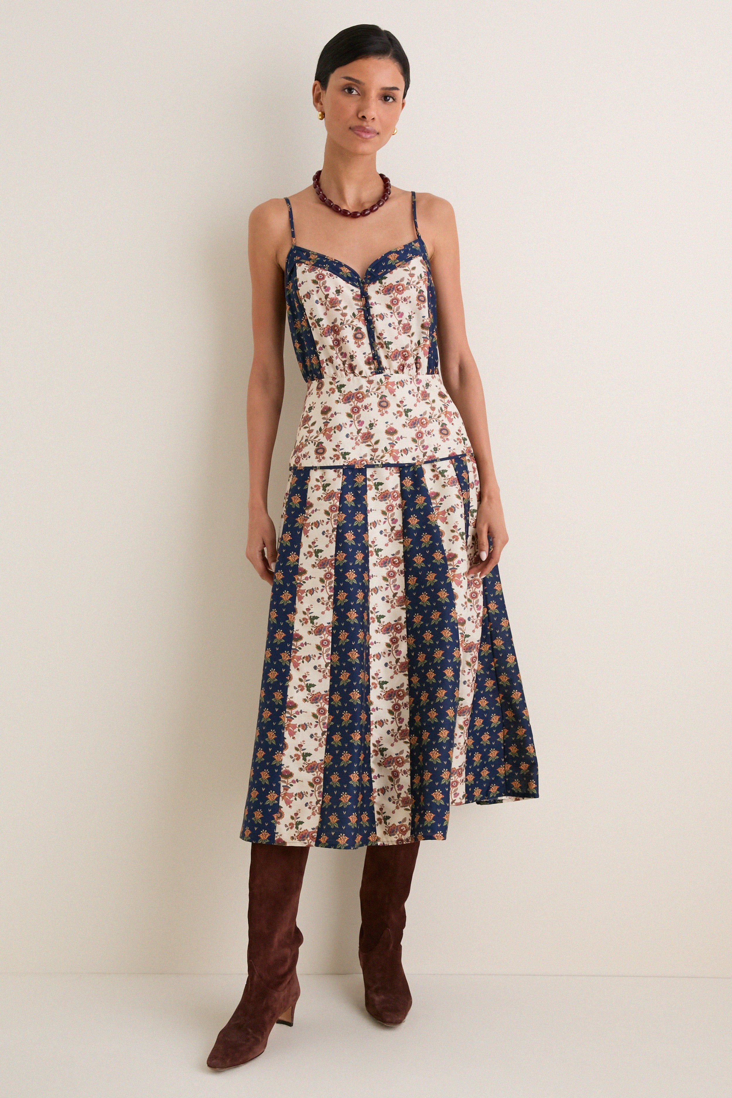 Floral Cotton Silk Woven V-Neck Midi Dress | Tuckernuck (US)