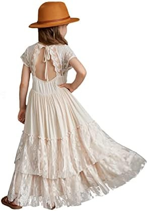 BIBIHOU Girls Kids Lace Back Full-Length Backless Tulle Party Holiday Formal Flower Girl Dress | Amazon (US)