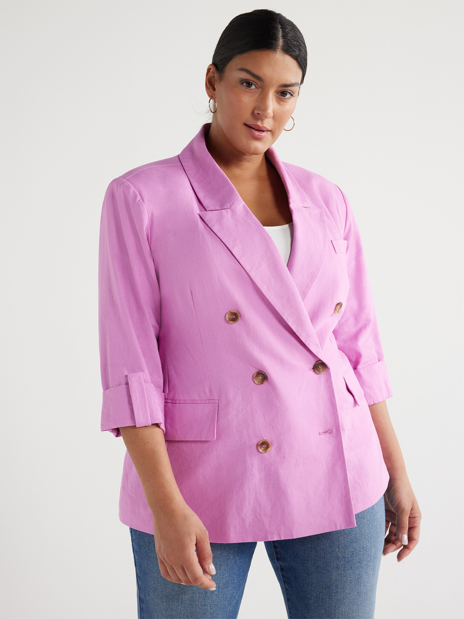 Sofia Jeans Women's and Women's Plus Double Breasted Linen Blend Blazer, Sizes XS-5X | Walmart (US)