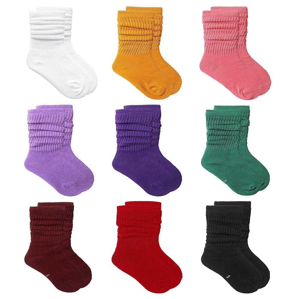 MINI PANDA Toddler Socks - Long Crew Socks for Girls 4-8 Years, 9 Pairs | Amazon (US)