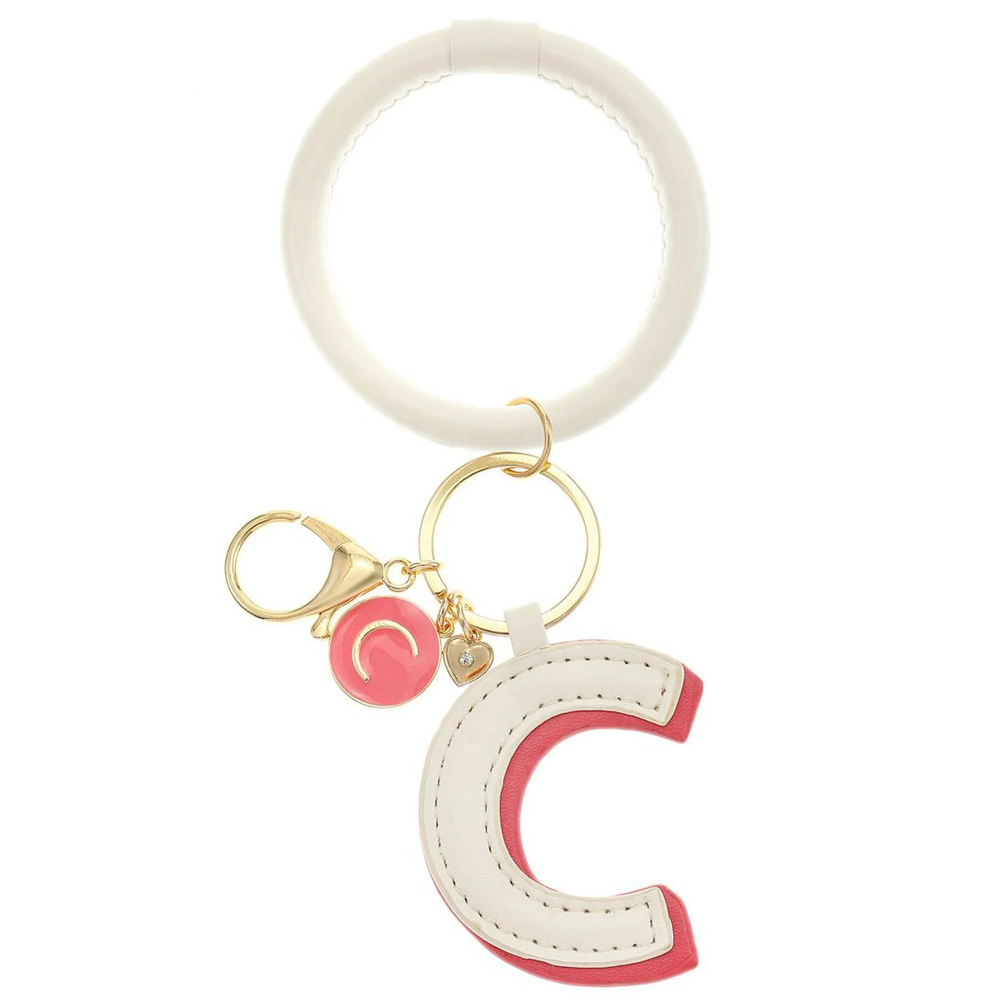 Time and Tru Simulated Leather Initial Letter Adjustable Bangle Bracelet with Goldtone Key Ring | Walmart (US)