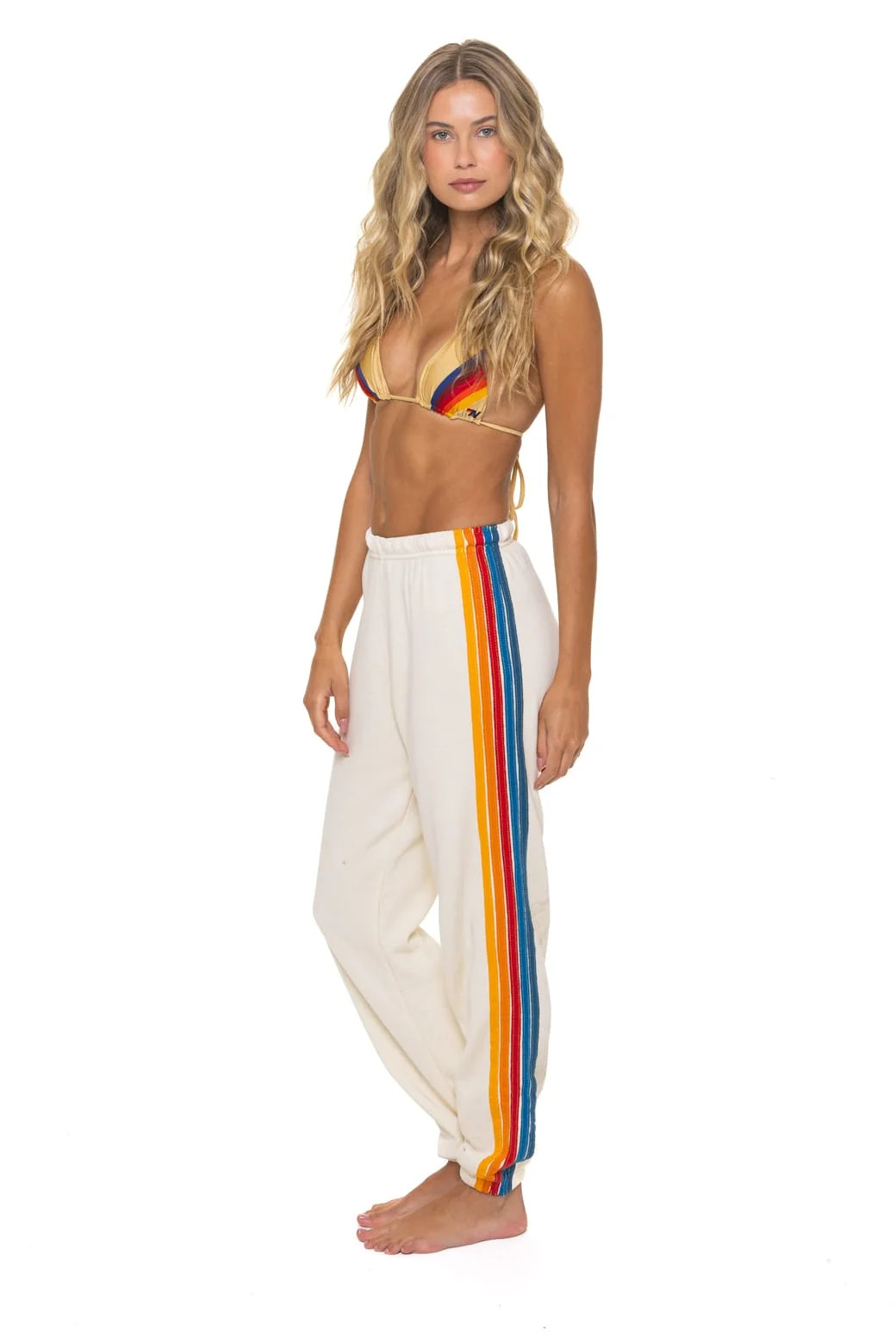 Women's 5 Stripe Sweatpants Vintage White | Luxury Loungewear | Aviator Nation | Aviator Nation