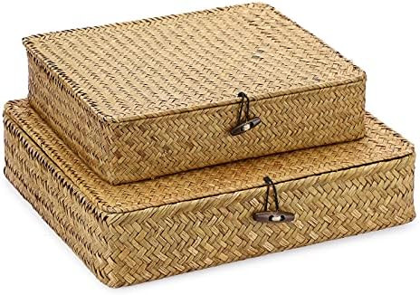 BTSKY Set of 2 Woven Storage Baskets with Lid, Retro Straw Storage Organizer for Home/Office Supp... | Amazon (CA)