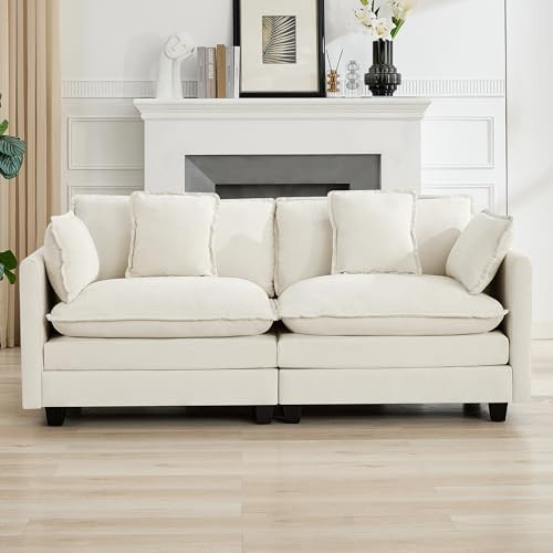 76'' Cloud Deep Seat Loveseat, Upholstered Chenille Modular 2-Seats Sectional Sofa Couch, Modern ... | Amazon (US)