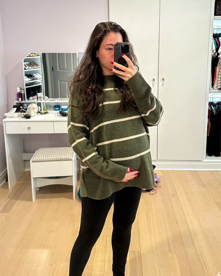 This popular aerie sweater is super soft and still on sale for cyber Monday. I sized up one to a small to be maternity friendly and it even fits my huge 8 month bump. Will also still be a good size when I’m no longer pregnant. There are a lot of color options with more sizes in stock and all under $50. Also wearing with very comfortable Amazon maternity leggings. This sweater would make a great gift. 

#LTKbump #LTKGiftGuide #LTKCyberWeek