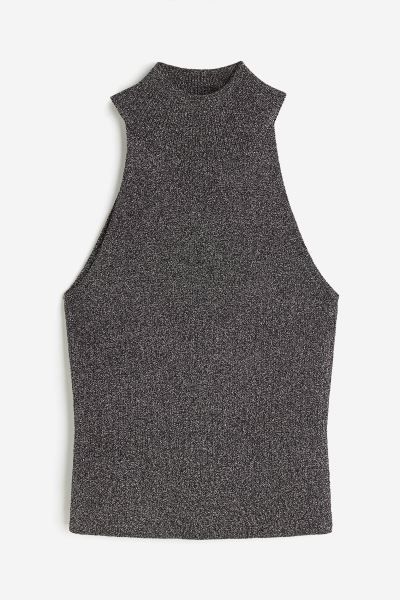 Glittery Mock Turtleneck Top - Black/silver-colored - Ladies | H&M US | H&M (US + CA)