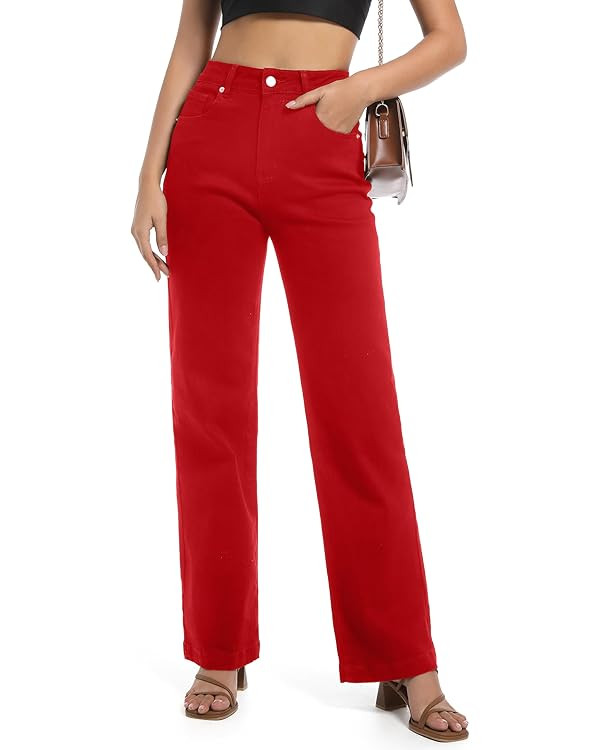 Women's Jeans High Waisted Straight Leg Stretchy Jeans Trendy Wide Leg Tummy Control Loose Casual... | Amazon (US)