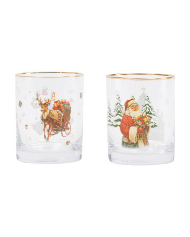 Set Of 2 Christmas Gold Rim Glasses | TJ Maxx
