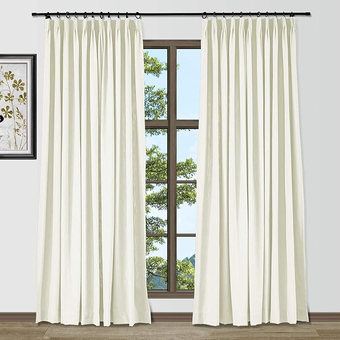 TWOPAGES Natural Linen Curtains Creamy White Pinch Pleated Curtain Panels 96 Inches Long Room Dar... | Amazon (US)