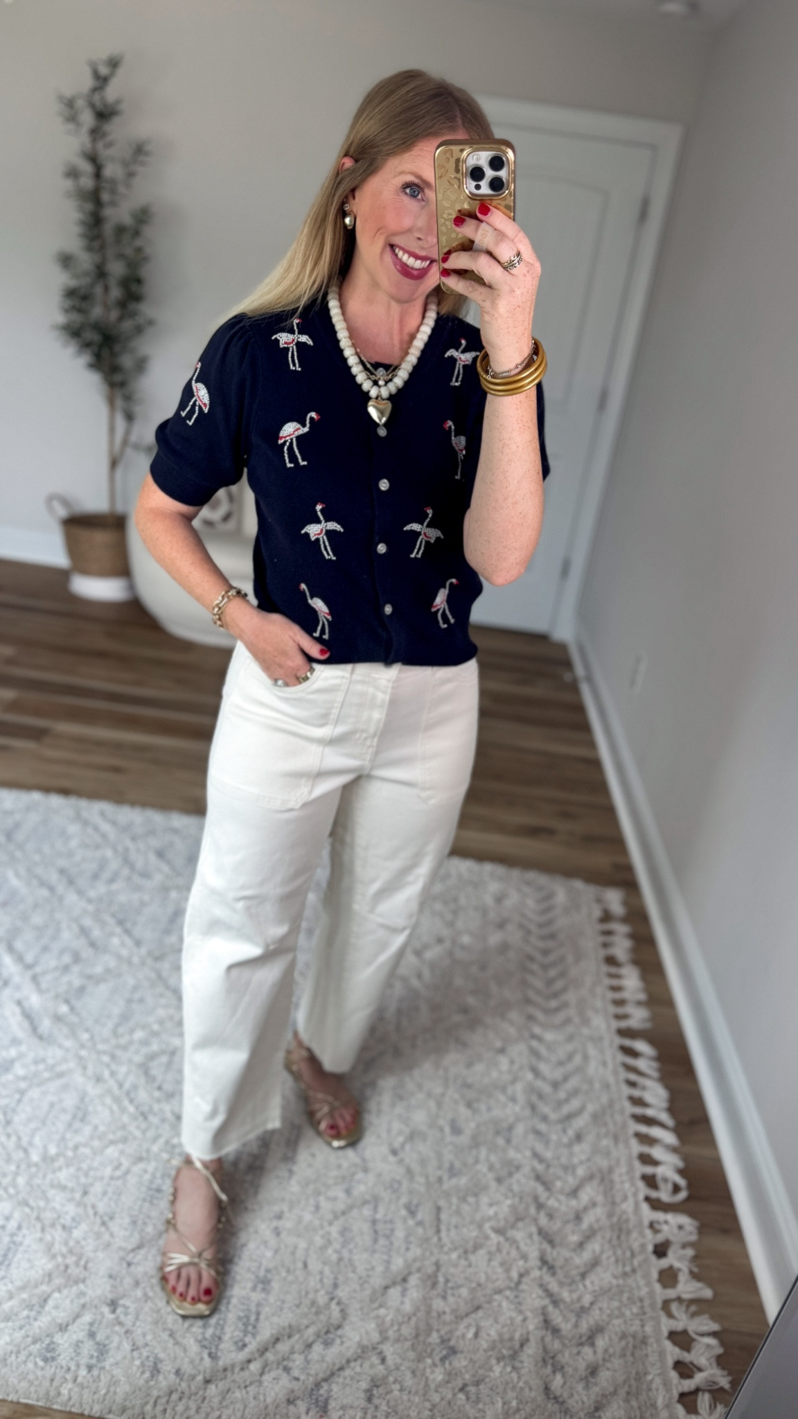 Daily try on, Walmart outfit, Walmart fashion, Walmart try on, beaded flamingo cardigan, white jeans

#LTKootd #LTKmomlife