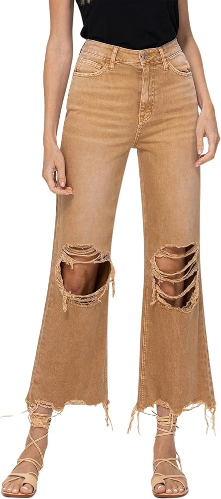 VERVET Women's Leslie Super High Rise 90's Vintage Cropped Flare Jeans (Kiss of California V2736,... | Amazon (US)