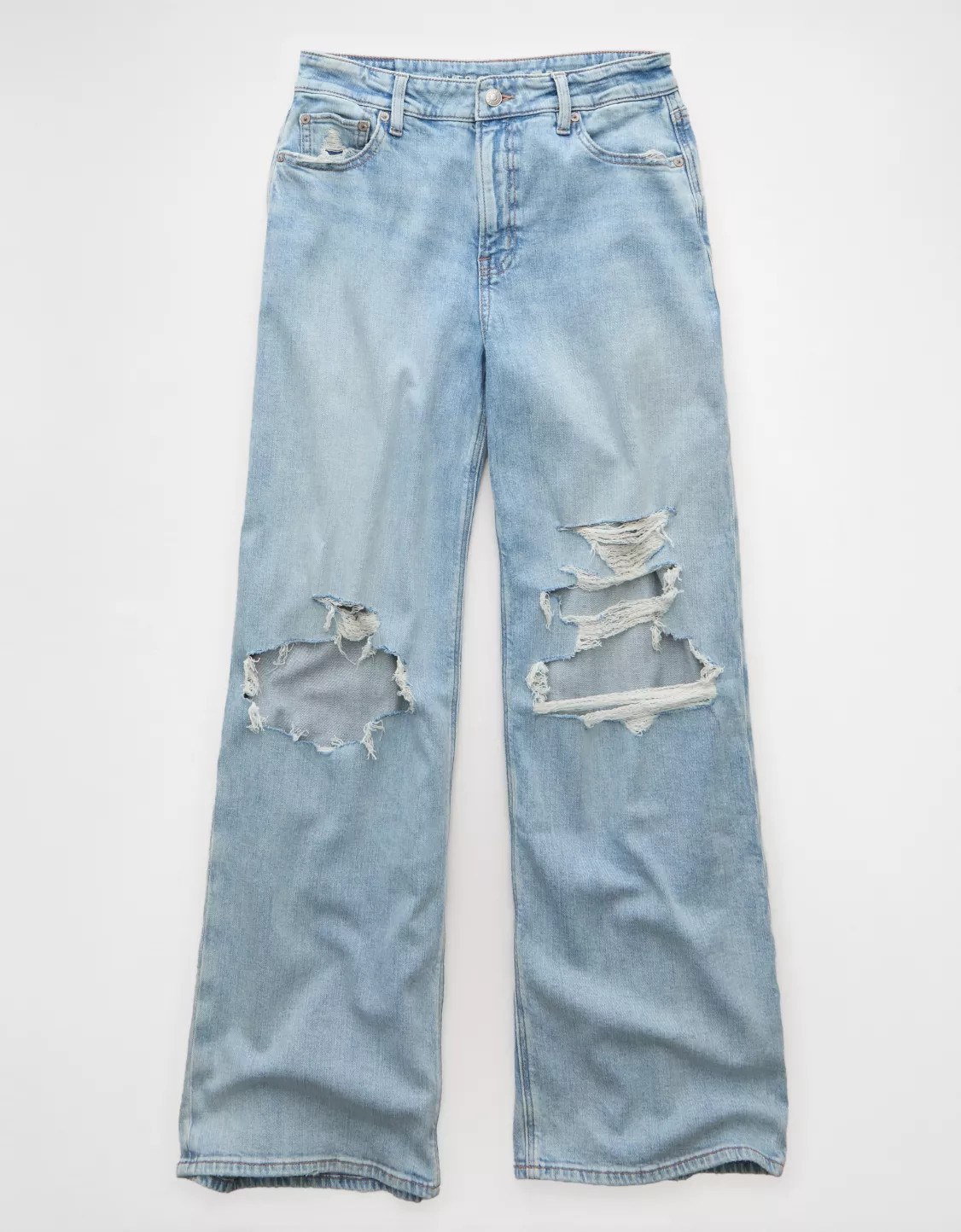 AE Dreamy Drapey Stretch Ripped Super High-Waisted Baggy Wide-Leg Jean | American Eagle Outfitters (US & CA)