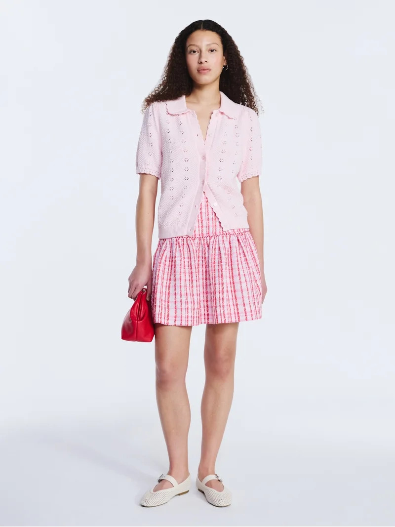 Free Assembly Women's Cotton Pointelle Cardigan Sweater with Short Sleeves, Lightweight, Sizes XS... | Walmart (US)