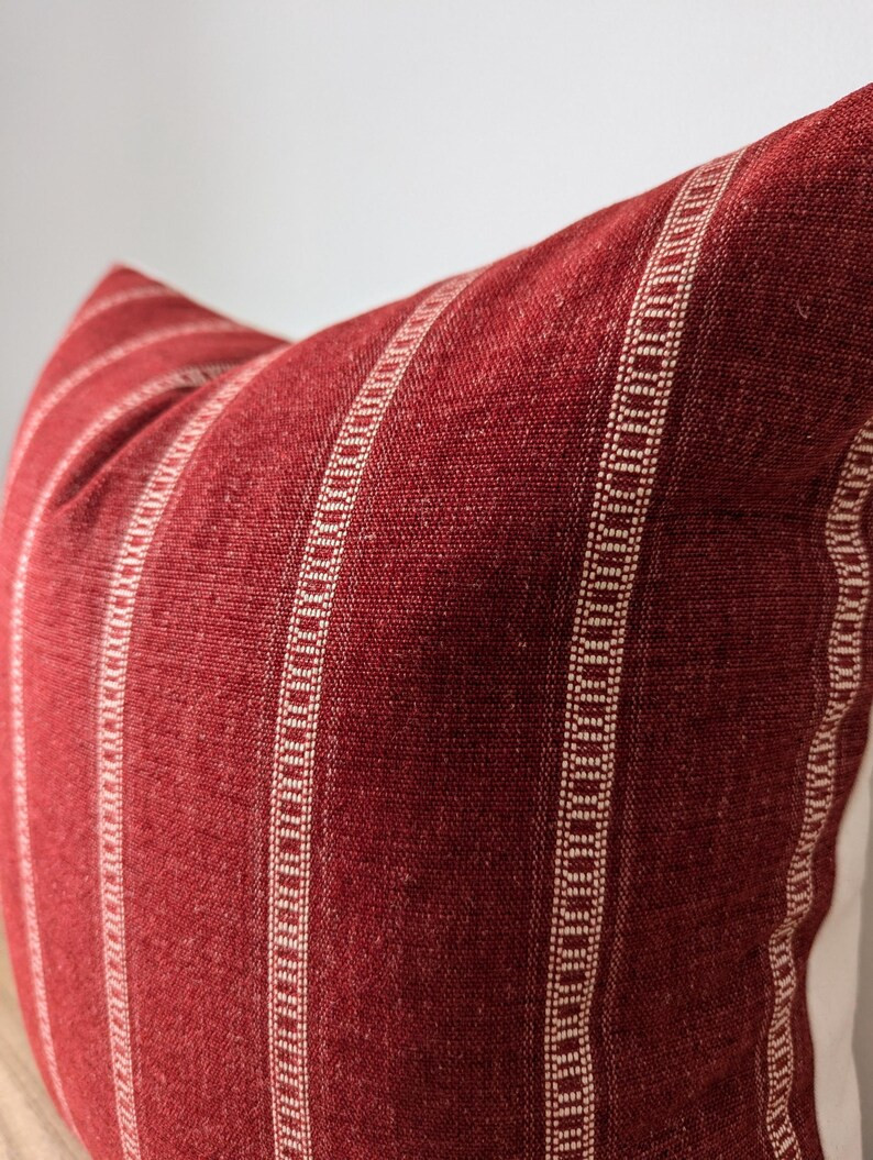 Red Stripped Throw Pillow, English Cottage Red Pillow Cover, Modern Farmhouse Pillows Red, Countr... | Etsy (US)