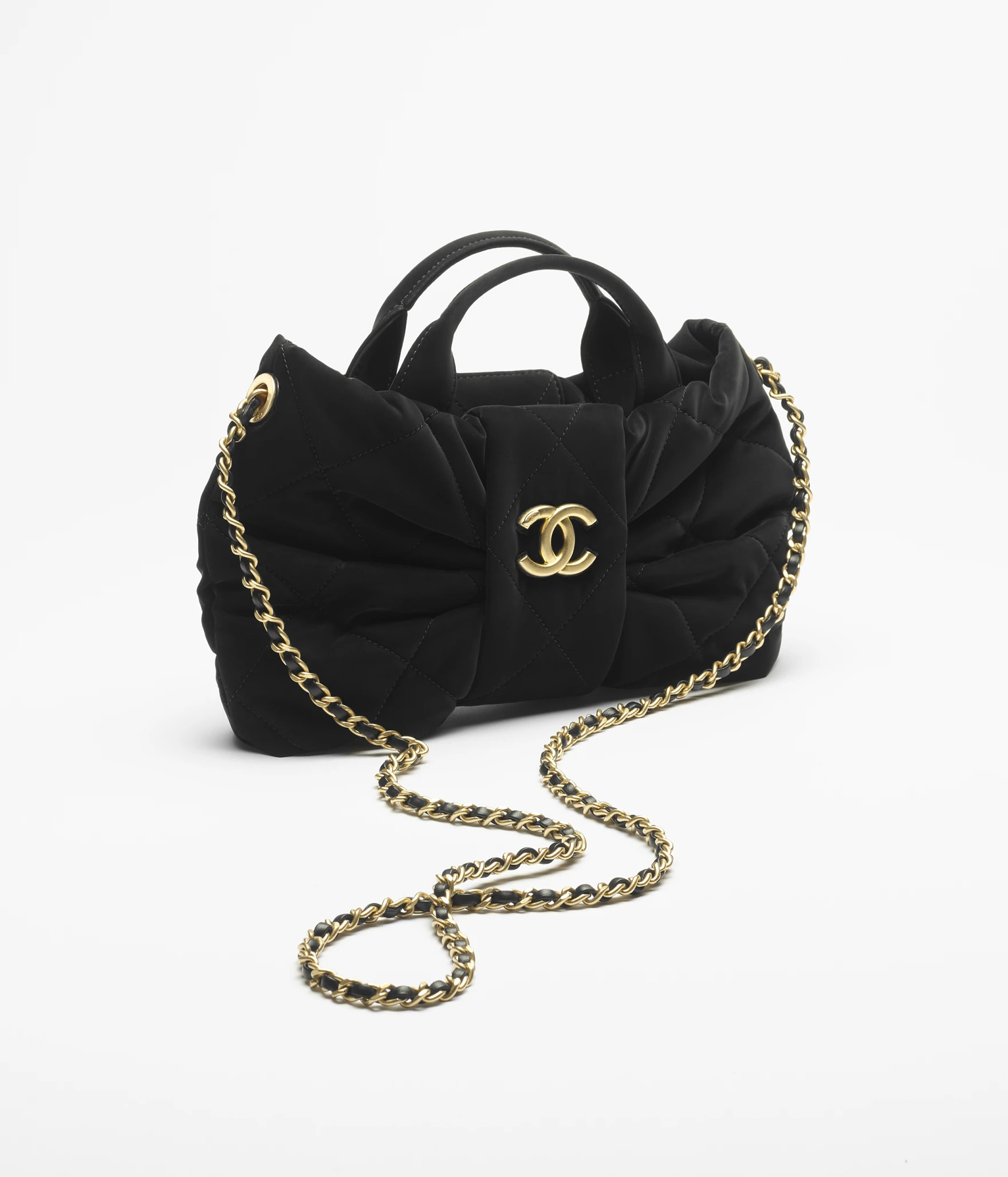 Mini bow bag, Velvet-effect nylon & gold-tone metal, black — Fashion | CHANEL | Chanel, Inc. (US)