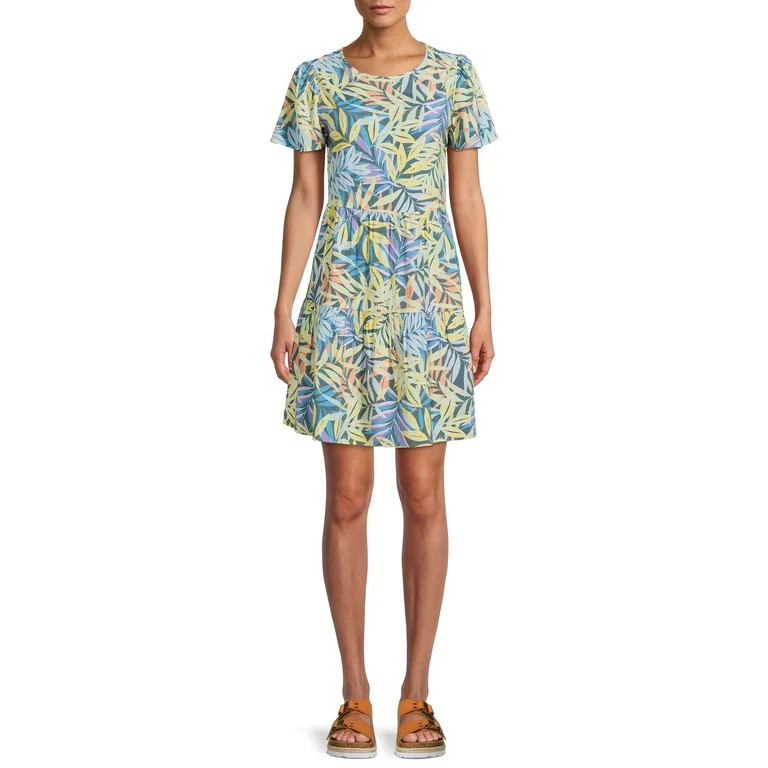 Time and Tru Women's Short Sleeve Printed Woven Mini Dress - Walmart.com | Walmart (US)