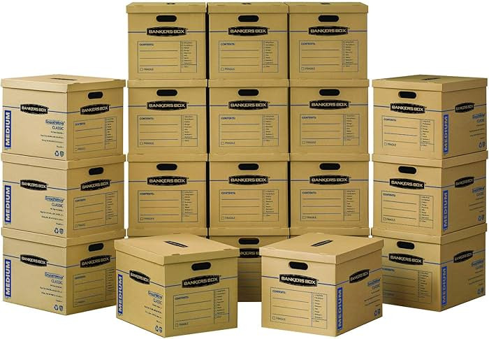 Bankers Box Medium Classic Moving Box 20 Pack, Reinforced Handles, Tape-Free Assembly, Box with L... | Amazon (US)