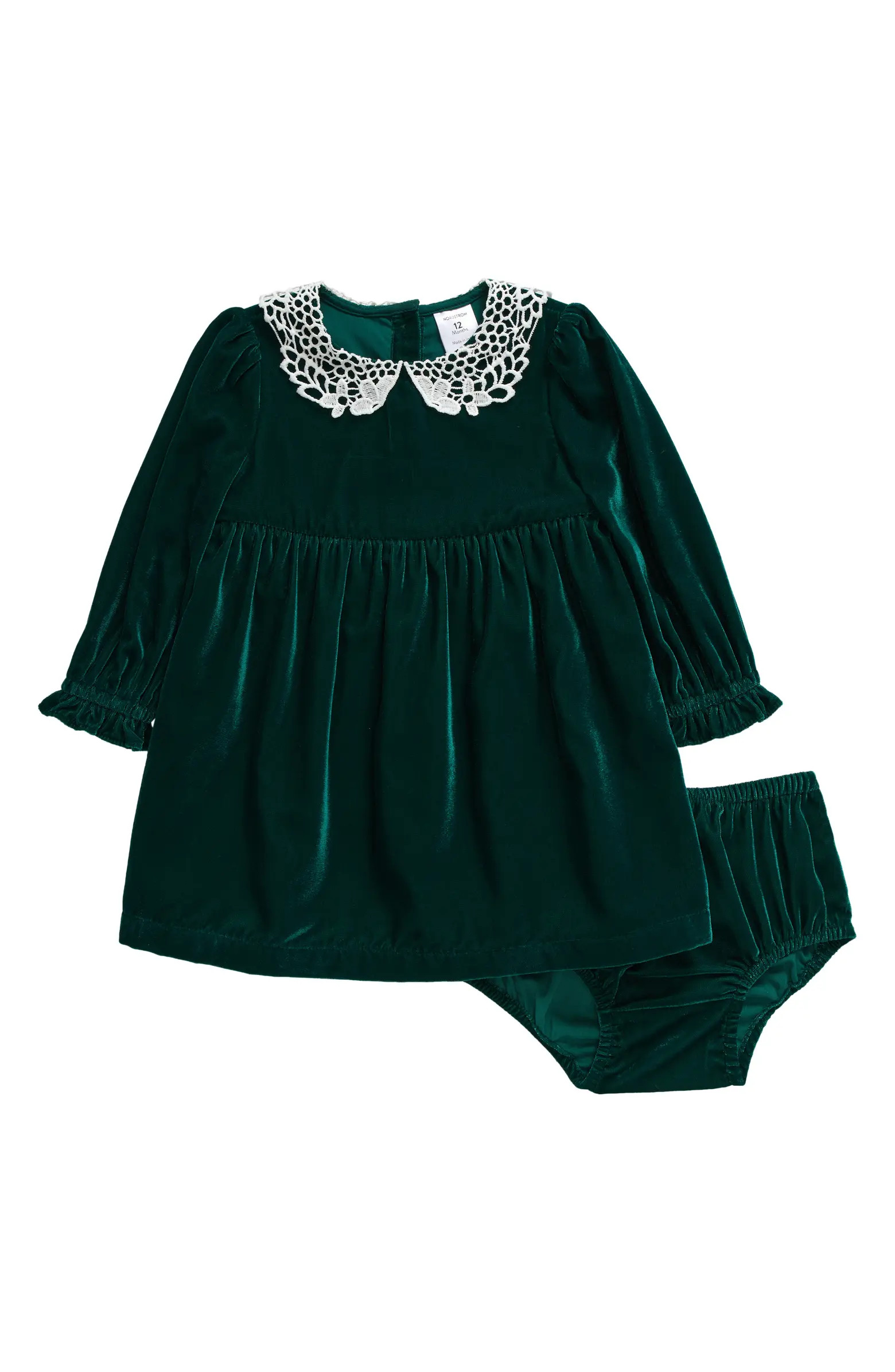 Lace Collar Long Sleeve Velvet Dress & Bloomers Set | Nordstrom