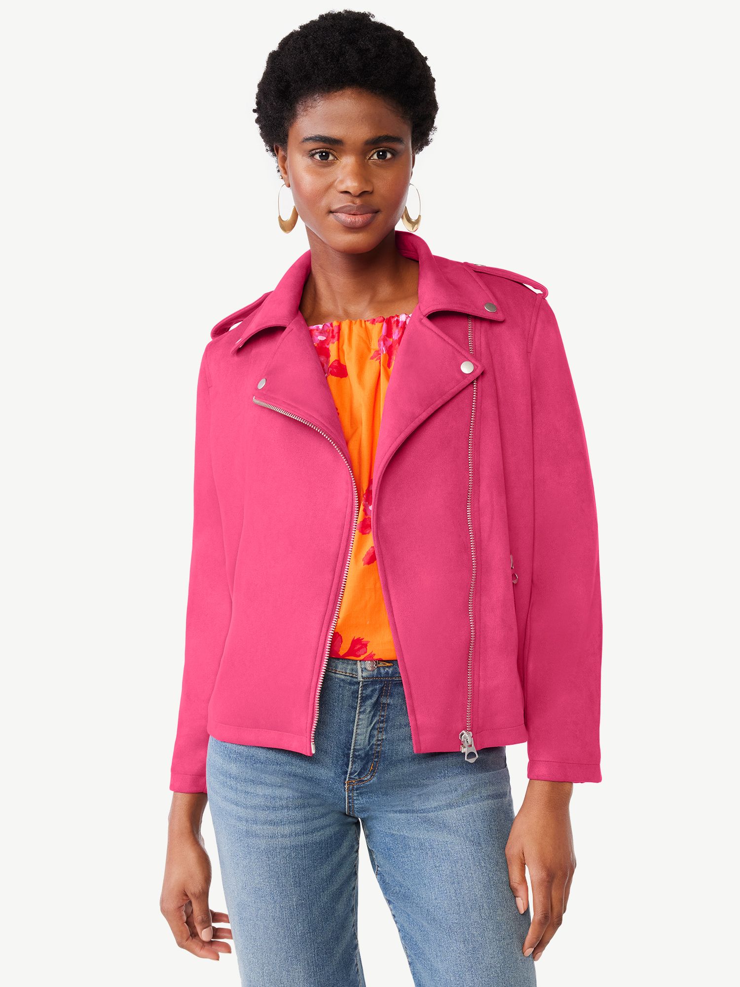 Scoop Women's Faux Suede Relaxed Moto Jacket, Sizes XS-XXL | Walmart (US)