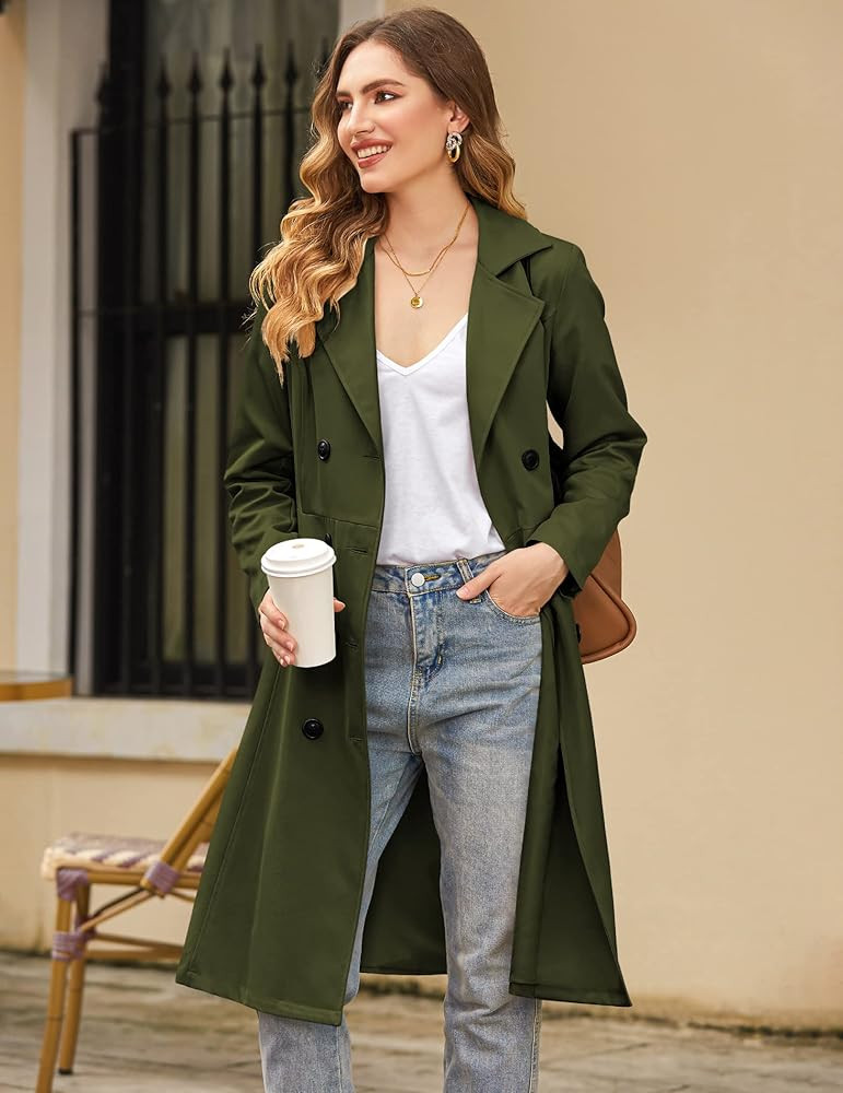 Zeagoo Women's Trench Coats Double-Breasted Long Coat with Belt | Amazon (US)