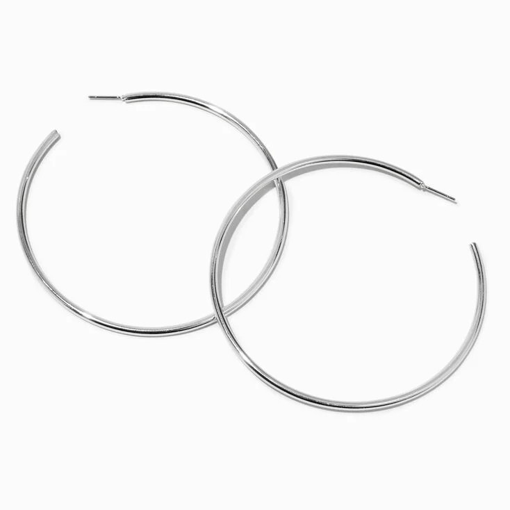 Silver-tone 80mm Tubular Hoop Earrings | Claire's (UK)