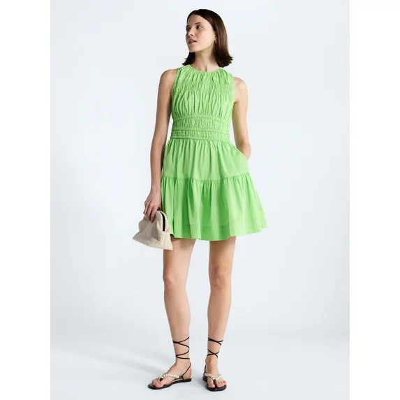 Free Assembly Women's and Women's Plus Smocked Cotton Drop Waist Mini Dress, Sizes XS-4X | Walmart (US)