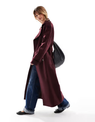 ASOS DESIGN formal faux wool trench coat in burgundy | ASOS | ASOS (Global)