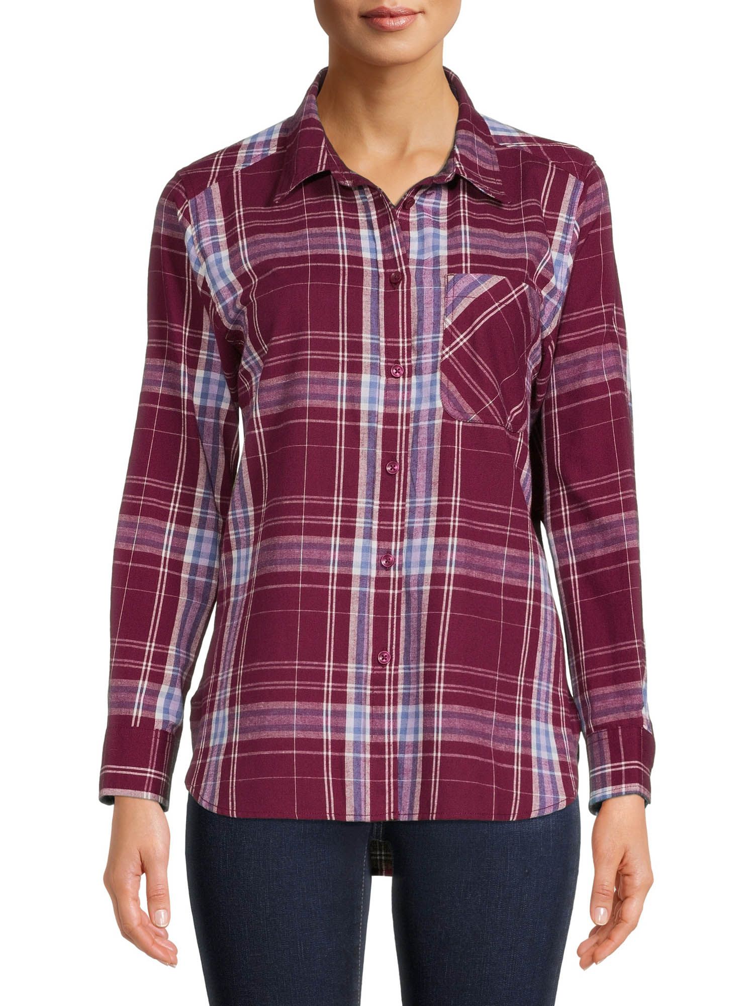 Time and Tru Women's Plaid Button Front Shirt | Walmart (US)