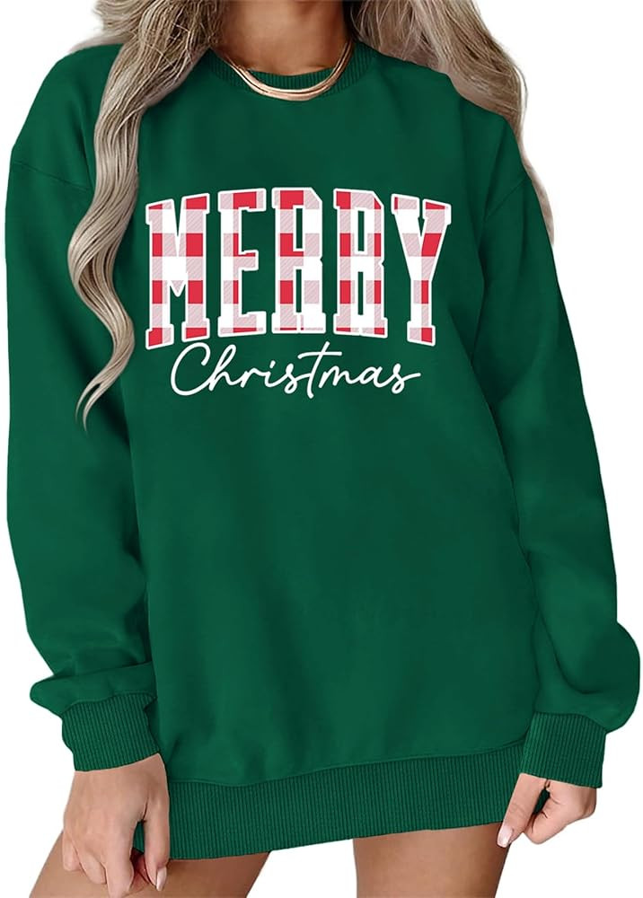 Merry Sweatshirts for Women Oversized Crewneck Christmas Pullover Long Sleeve Xmas Holiday Outfit... | Amazon (US)