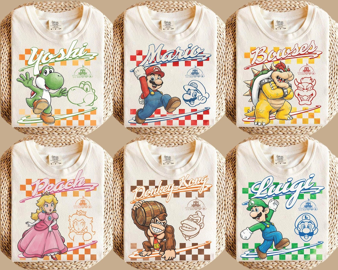 Customize All Characters Super Mario Retro Shirt, Nintendo World Family Matching Holiday Trip Mat... | Etsy (Global)