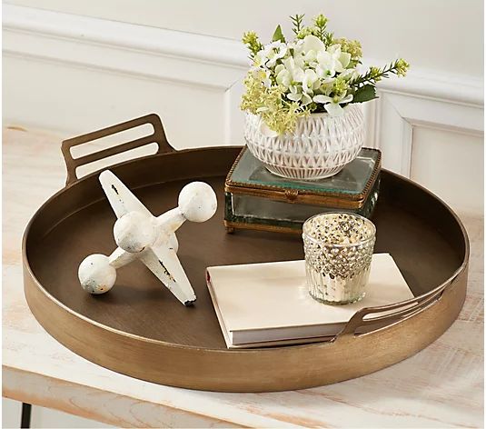 18" Round Antiqued Iron Tray with Handles by Lauren McBride - QVC.com | QVC