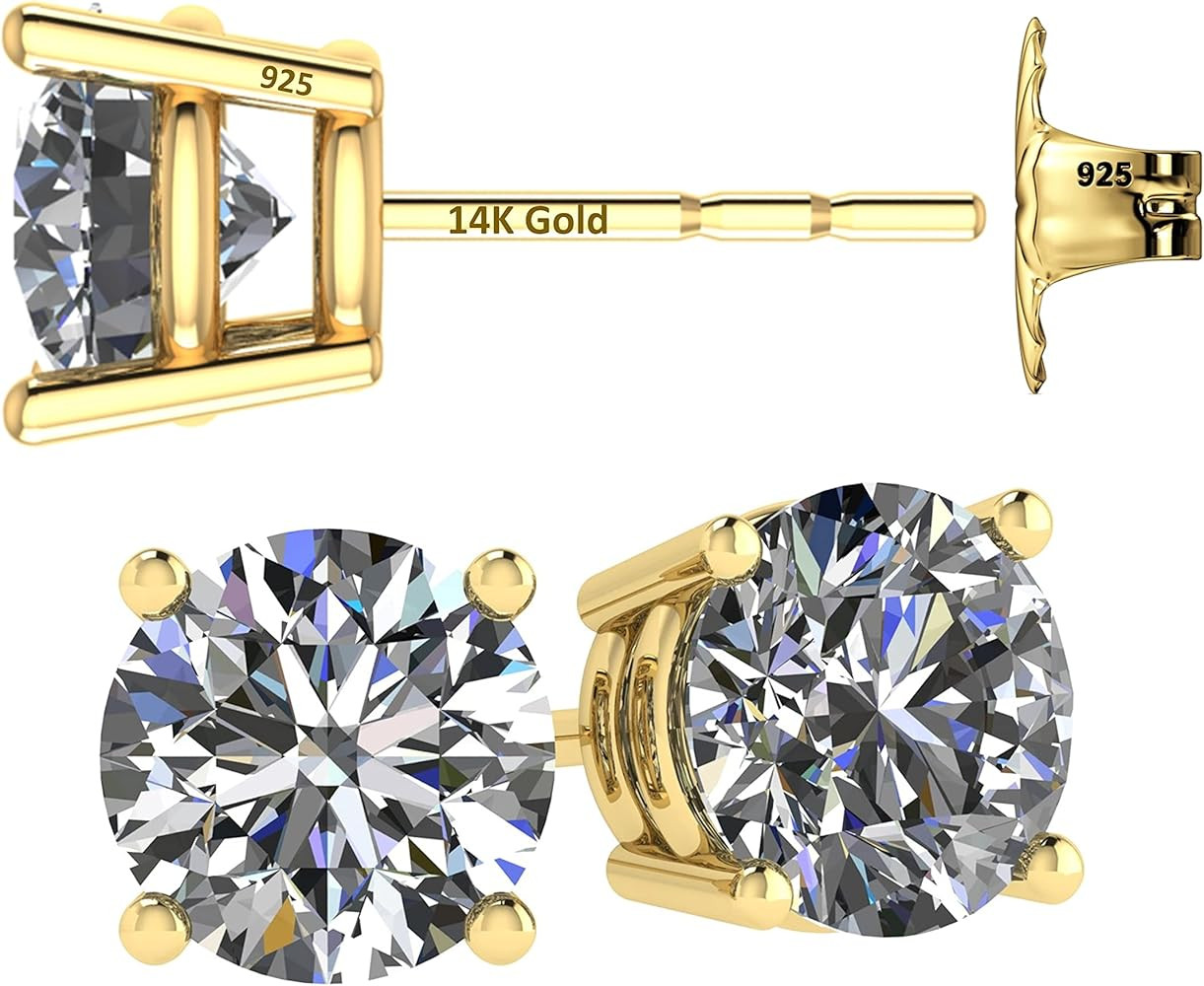 14K Solid Gold Post Made with Swarovski Zirconia Simulated Diamond Stud Earrings (.30ct–8.00ct) | Amazon (US)