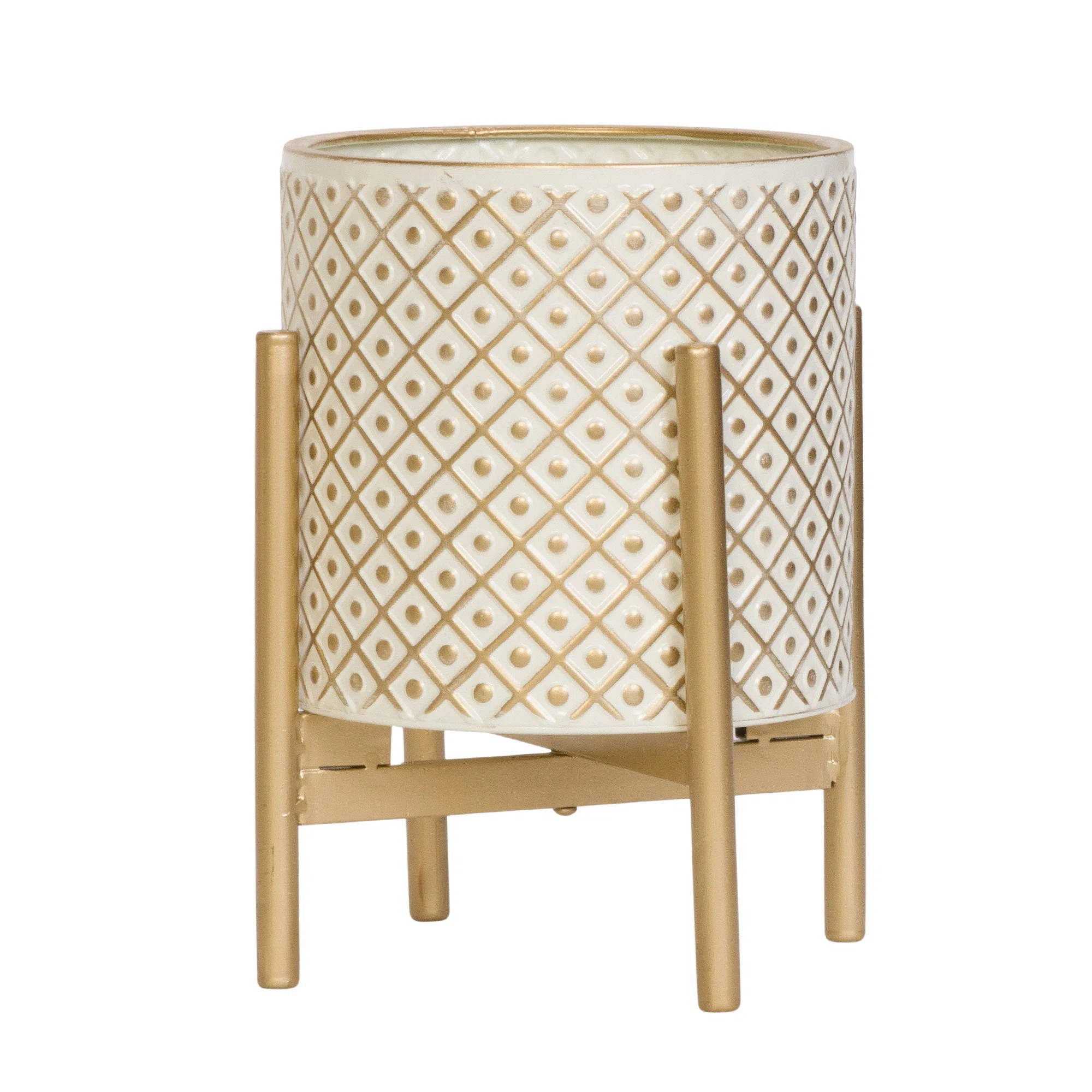 Jagviri Mid Century Modern Indoor Metal Pot Planter With 4-Leg Metal Base | Wayfair North America