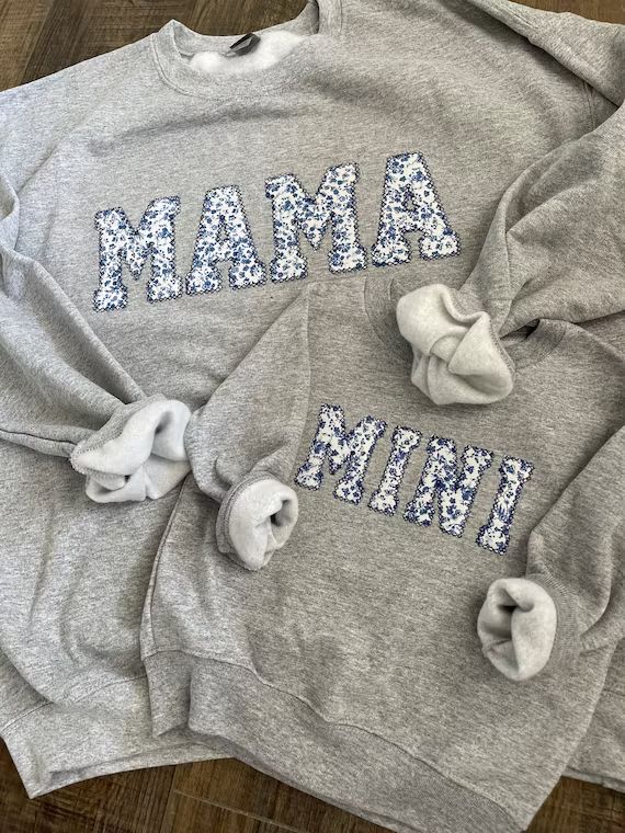 Mama and Me Mini Embroidered Blue Floral Applique Sweatshirt  | Etsy | Etsy (US)