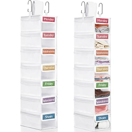 Amylove 2 Pack 6 Shelf Weekly Clothes Organizer for Kids with Side Pocket, 47 Inch Days of The We... | Amazon (US)