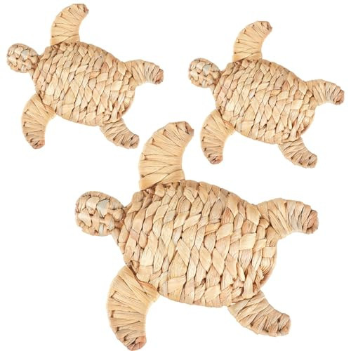 Threehoney 3 Pcs Turtle Beach Theme Decor 3 Size Handmade Wicker Turtle Wall Decor Sea Life Hanging Wall Art Coastal Nautical Sculpture Table Decoration for Boho Bathroom Indoor Outdoor Ornament | Amazon (US)