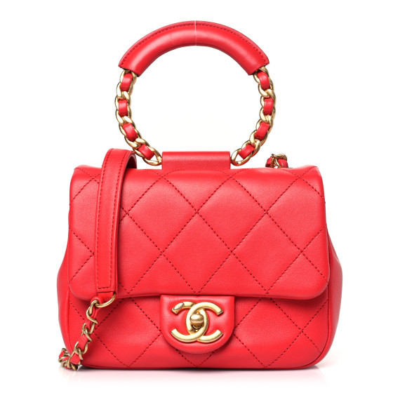Lambskin Quilted Small In The Loop Handle Flap Bag Red | FASHIONPHILE (US)
