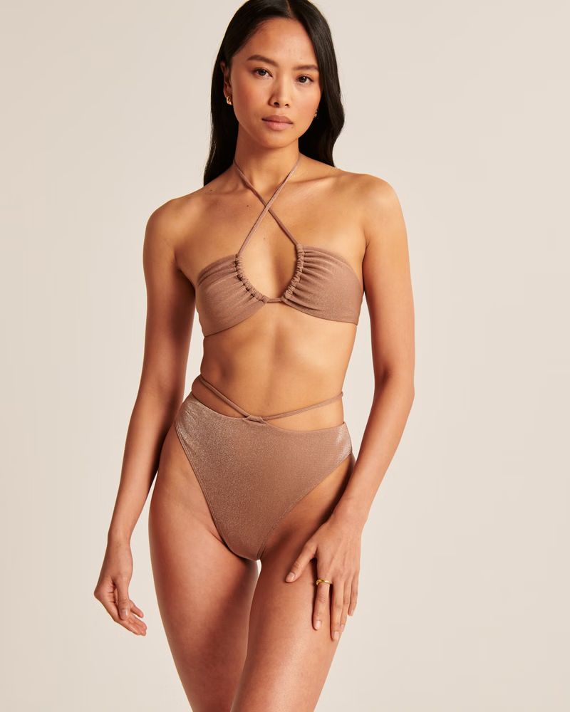 Women's Shimmer Strappy High-Waist High-Leg Cheeky Bottoms | Women's New Arrivals | Abercrombie.c... | Abercrombie & Fitch (US)