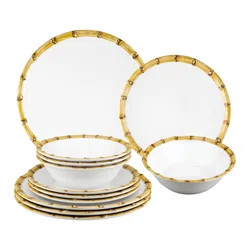 Bayou Breeze Kaye Bamboo 12 Piece Melamine Dinnerware Set, Service for 4 | Wayfair Professional
