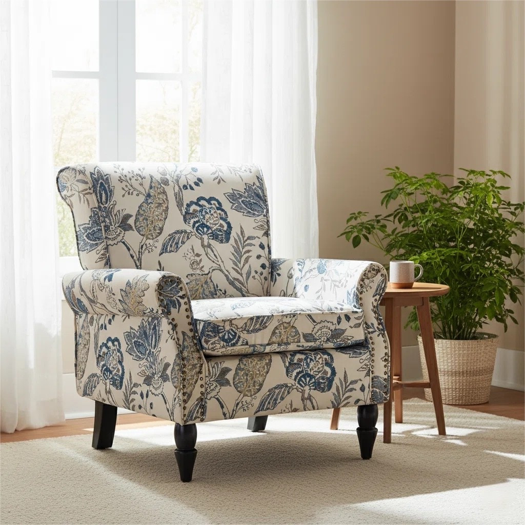 This vintage floral accent chair is such a charming statement piece 🌿 I love the rolled armchair silhouette, blue floral upholstery, and wooden legs — perfect for a cozy reading nook, bedroom corner, or cottage-style living room. Bonus: it’s currently on sale, making it a great affordable accent chair option if you want pattern without overpowering the space.

#LTKSaleAlert #LTKHome
