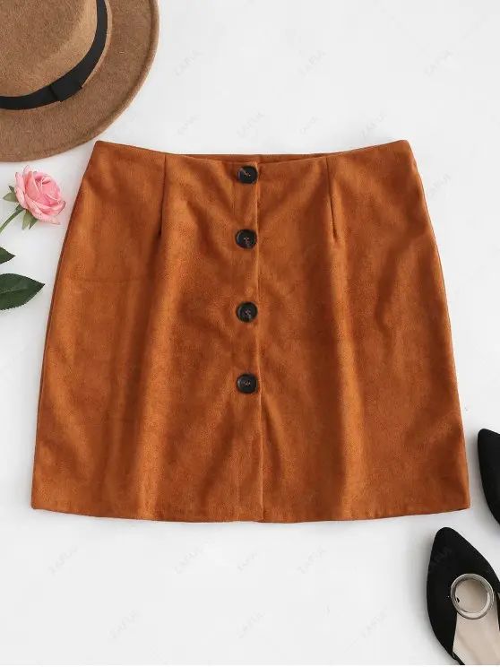 Button Down Suede Skirt | Zaful UK