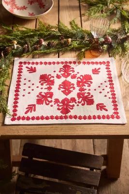 Damask Embroidered Cotton Placemat | Anthropologie (US)