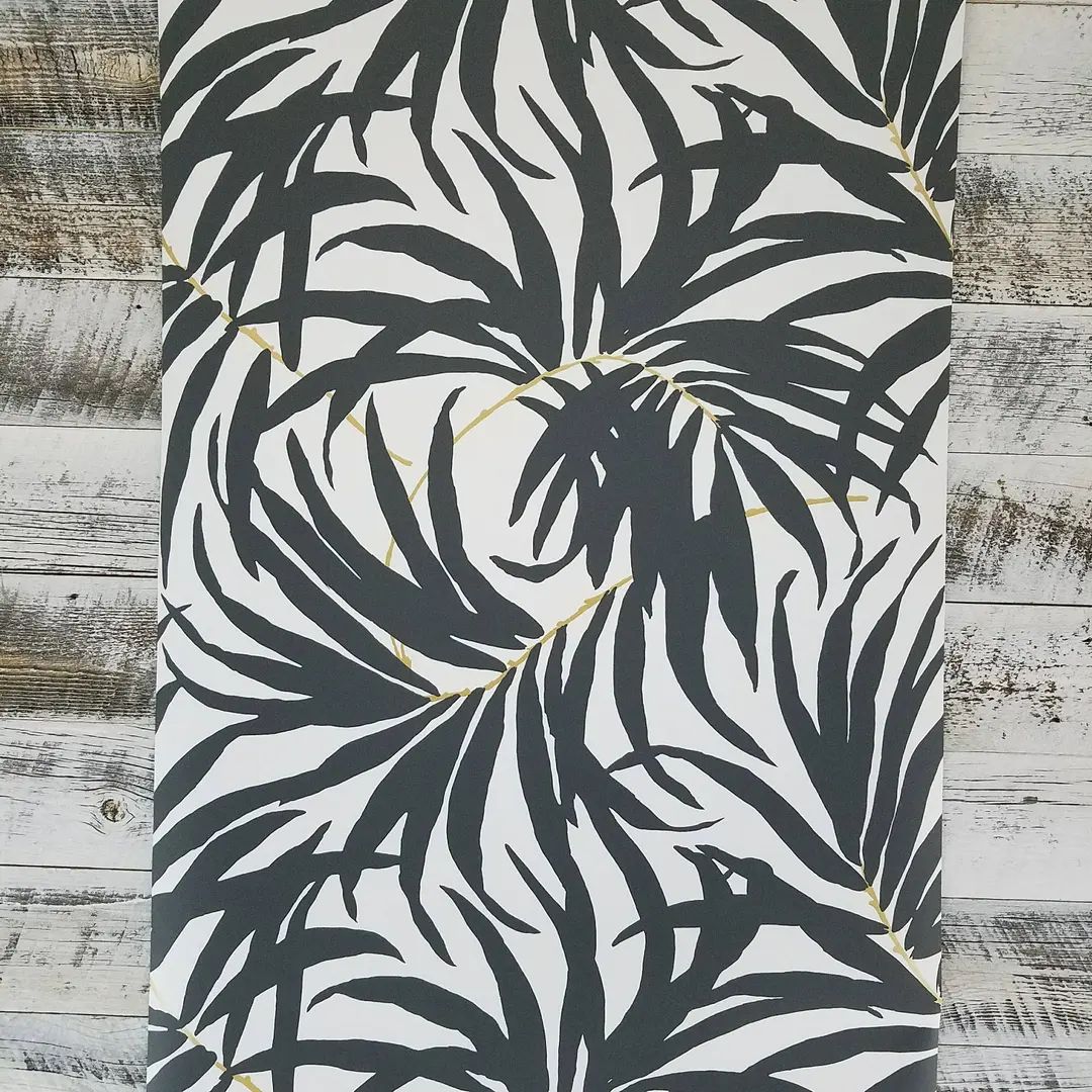 York Bali Tropical Matte Black and White Leaves Wallpaper Bohemian Metallic AT7056 | Etsy (US)