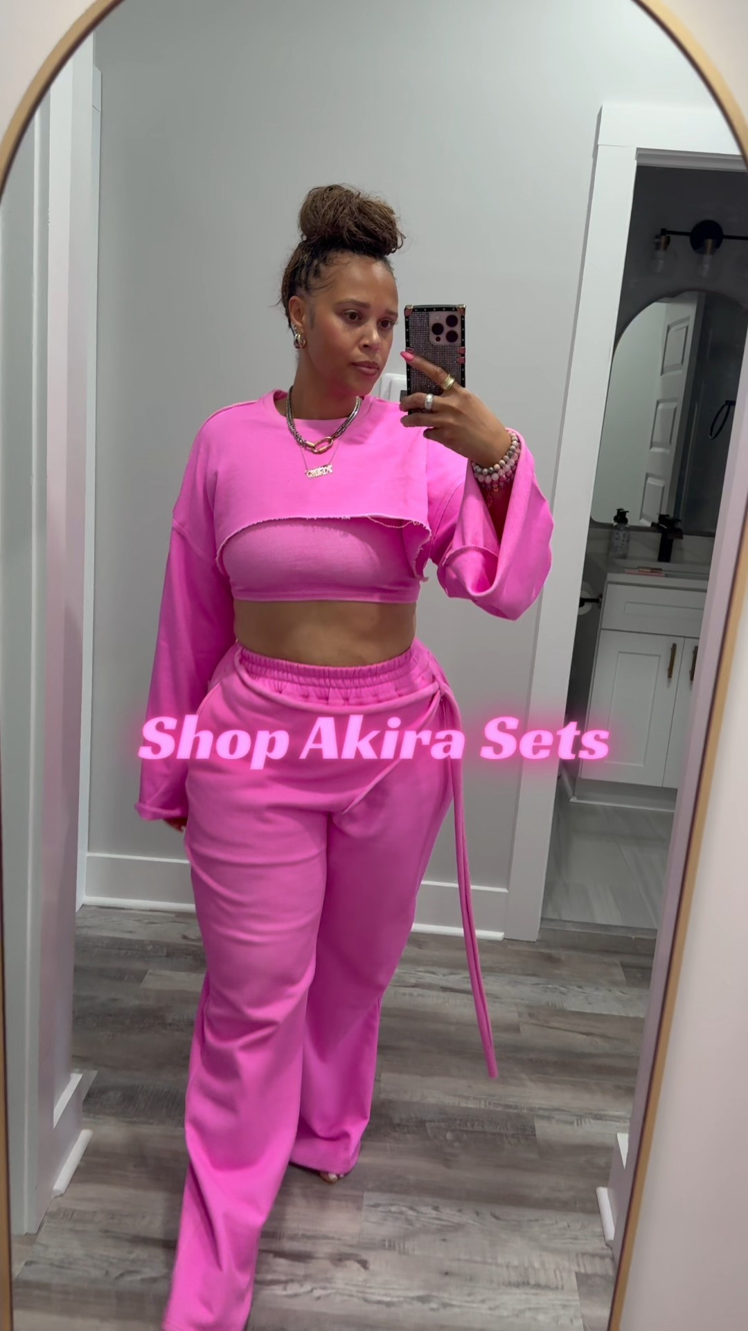 Two vivrant Shop Akira sets you need. Wearing a size L in tops & XL on bottoms 