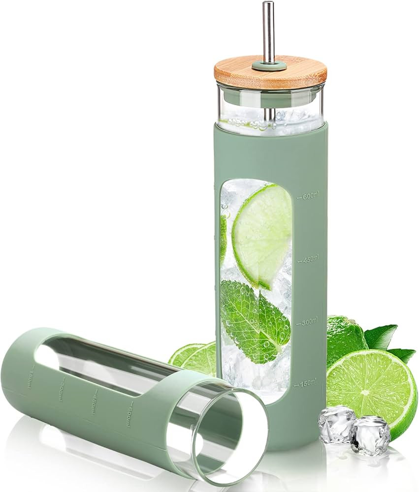 Kodrine 28oz Glass Water Bottles with Straw and Bamboo Lid, Wide Mouth Water Tumbler with Time Ma... | Amazon (US)