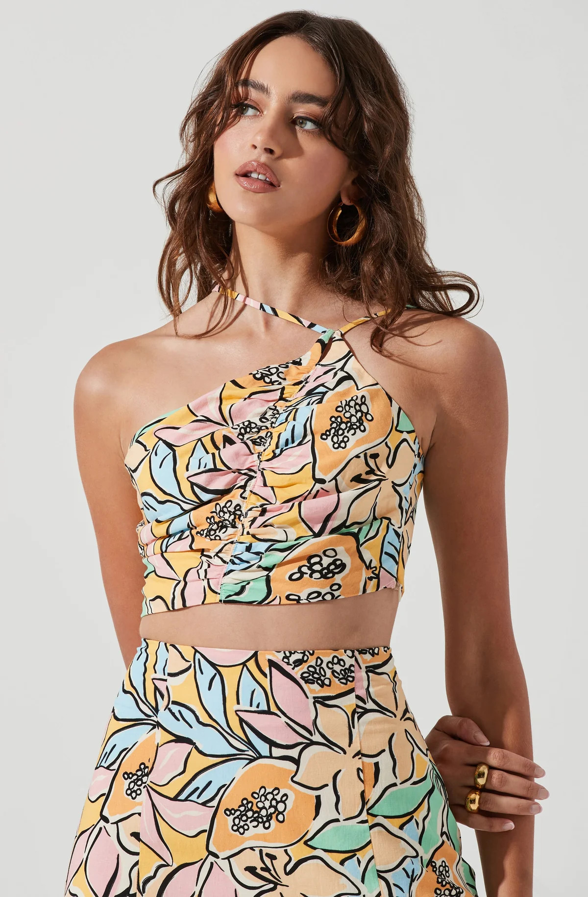 Covina Tropical Print One Shoulder Crop Top | ASTR The Label (US)